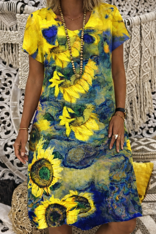 Abito midi con scollo a V e stampa floreale di Valentina Lo Bello