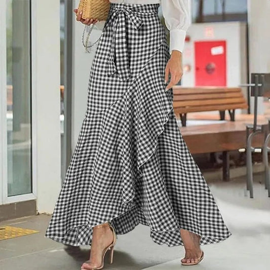 Plaid Ruffle Maxi Skirt by Valentina Lo Bello