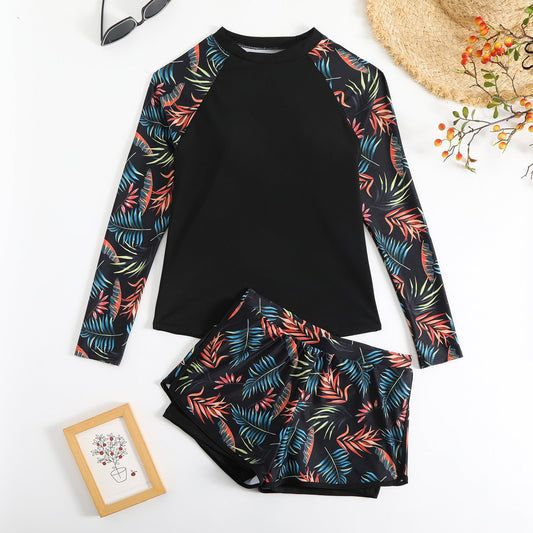 Set tankini a maniche lunghe con stampa di foglie Valentina Lo Bello