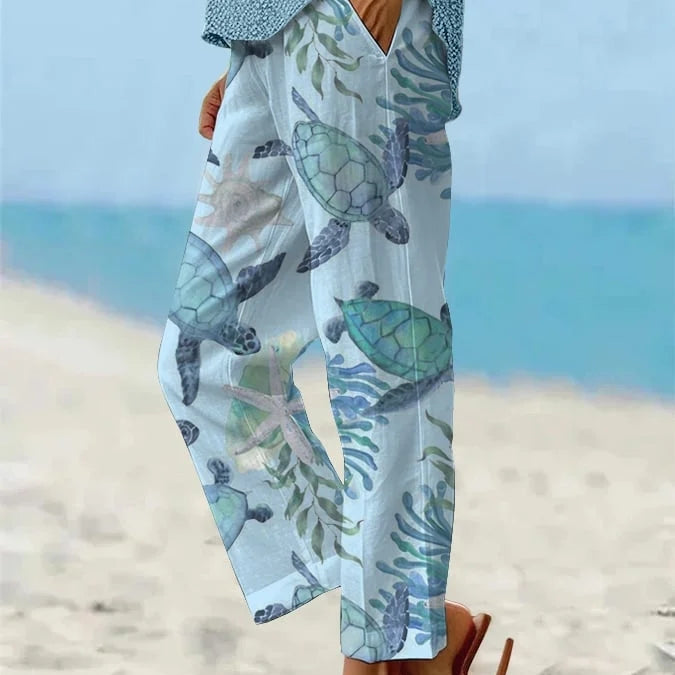 Sea Turtle Print Valentina Lo Bello Cropped Pants
