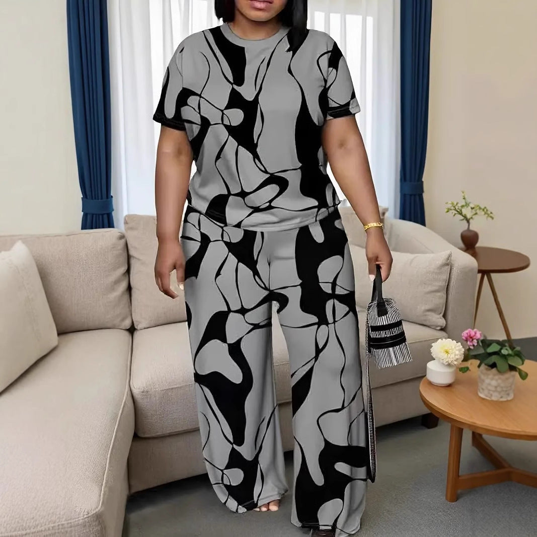 Completo da salotto a due pezzi con stampa astratta, taglie forti, di Valentina Lo Bello.