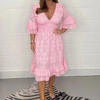 Chic Embroidered V-Neck Dress by Valentina Lo Bello