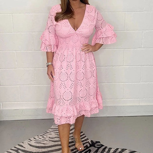 Chic Embroidered V-Neck Dress by Valentina Lo Bello