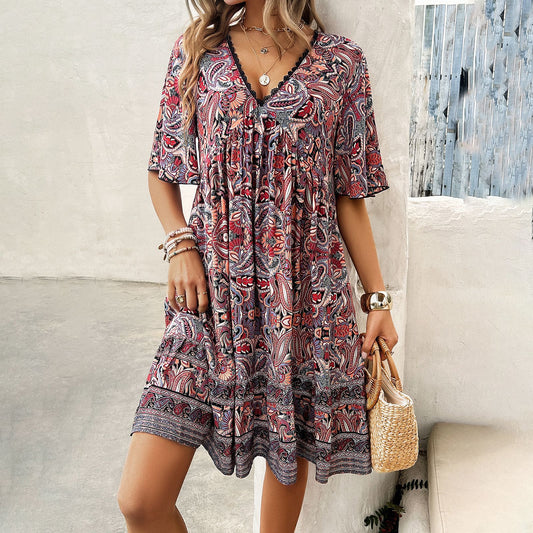 Boho Printed V-Neck Dress by Valentina Lo Bello