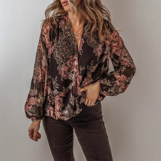 Top con scollo a V in chiffon floreale di Valentina Lo Bello