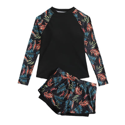 Set tankini a maniche lunghe con stampa di foglie Valentina Lo Bello