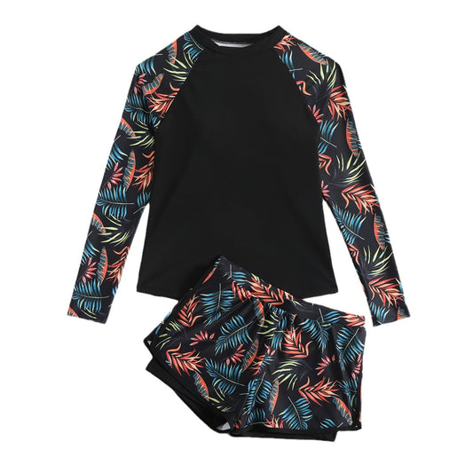 Set tankini a maniche lunghe con stampa di foglie Valentina Lo Bello