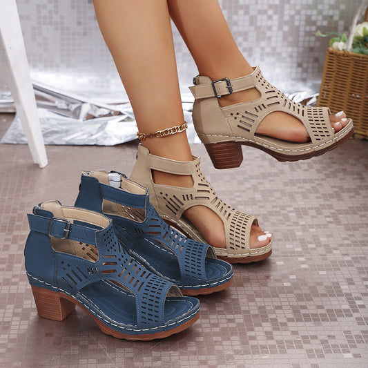 Chic Cutout Valentina Lo Bello Chunky Heel Sandals